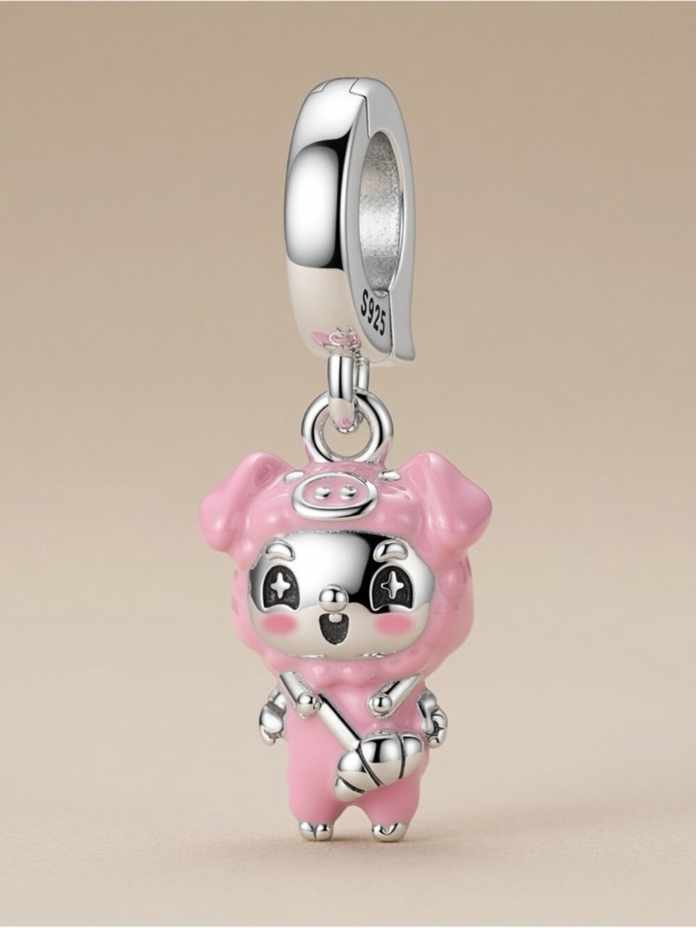 Silver 925 Pink Piggy Charm Pendant